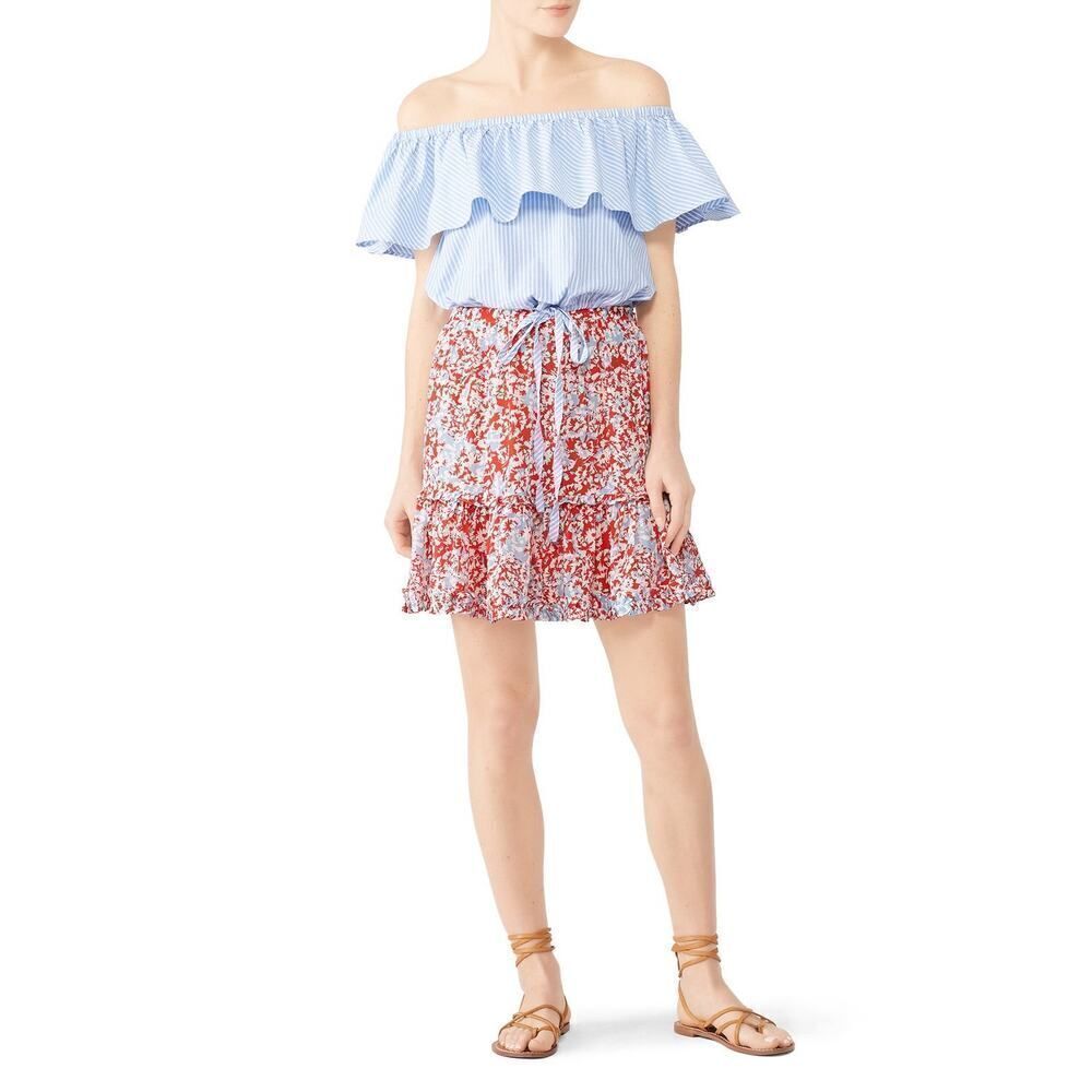 Paloma Blue Alexa Mini Skirt Women's Medium Red Blue Silk Ruffle Tiered RTR